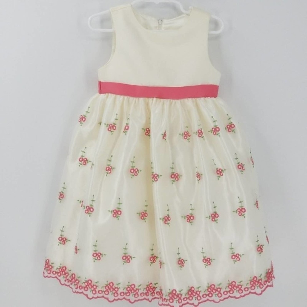 American Princess Holiday Dress Size 4T Sleeveless Lined Floral Lace Cream Pink